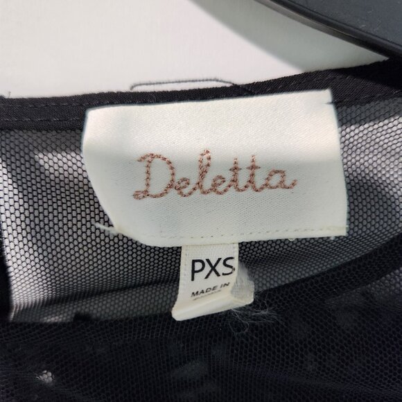 Deletta from Anthropologie Lace Navy Blue Black Cap Sleeve Blouse Top - PXS - Picture 2 of 9